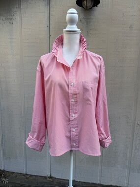 Brooks Brothers Red White Pinstripe Restyled Ruffle Collar Cropped Button-Down